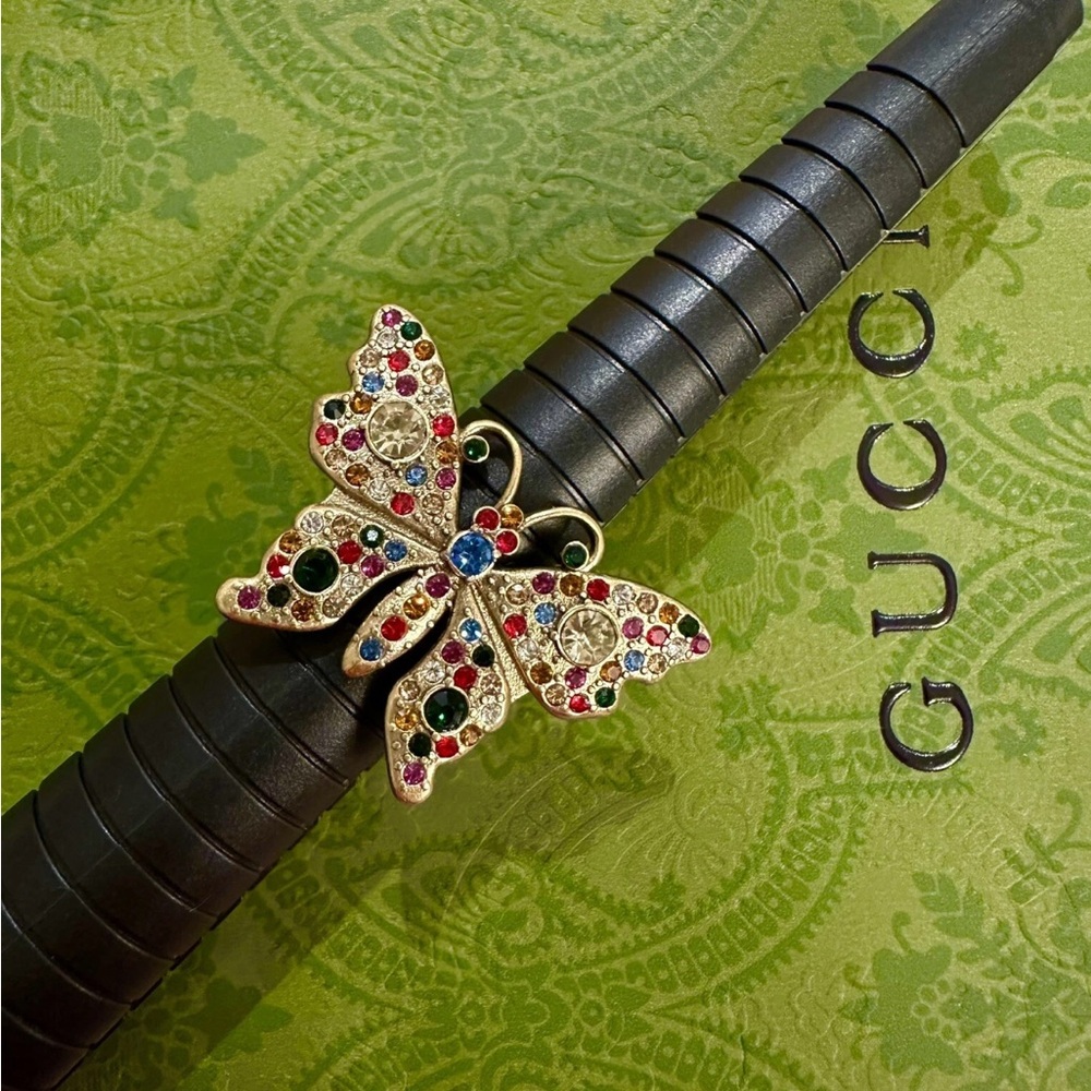 Gucci Marmont GG Elegant Butterfly  Multicolor Crystal Ring - Picture 5 of 5